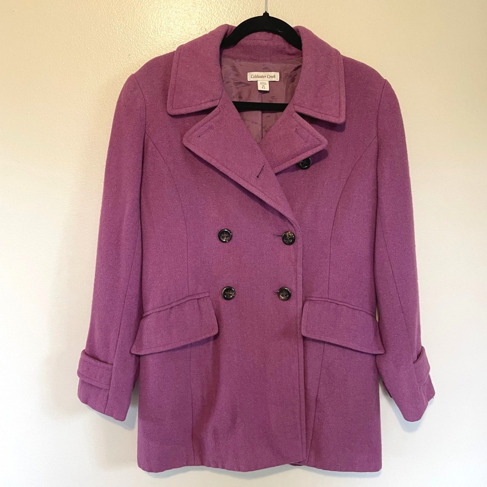 Preppy Timeless XS Double Breasted Wool Blend Peacoat Coldwater Creek Violet